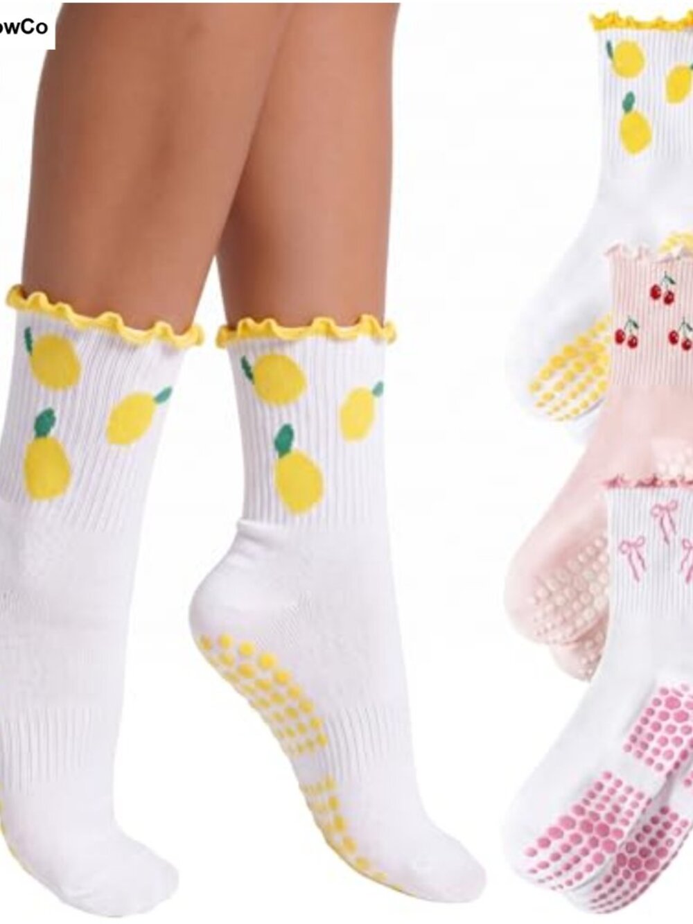 3 Pairs Women's Grip Socks Non Slip Ruffle Embroidery Pilates Yoga Socks
